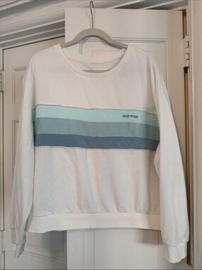 Quiet Storm Women's White Pullover Sweatshirt with Blue Stripes